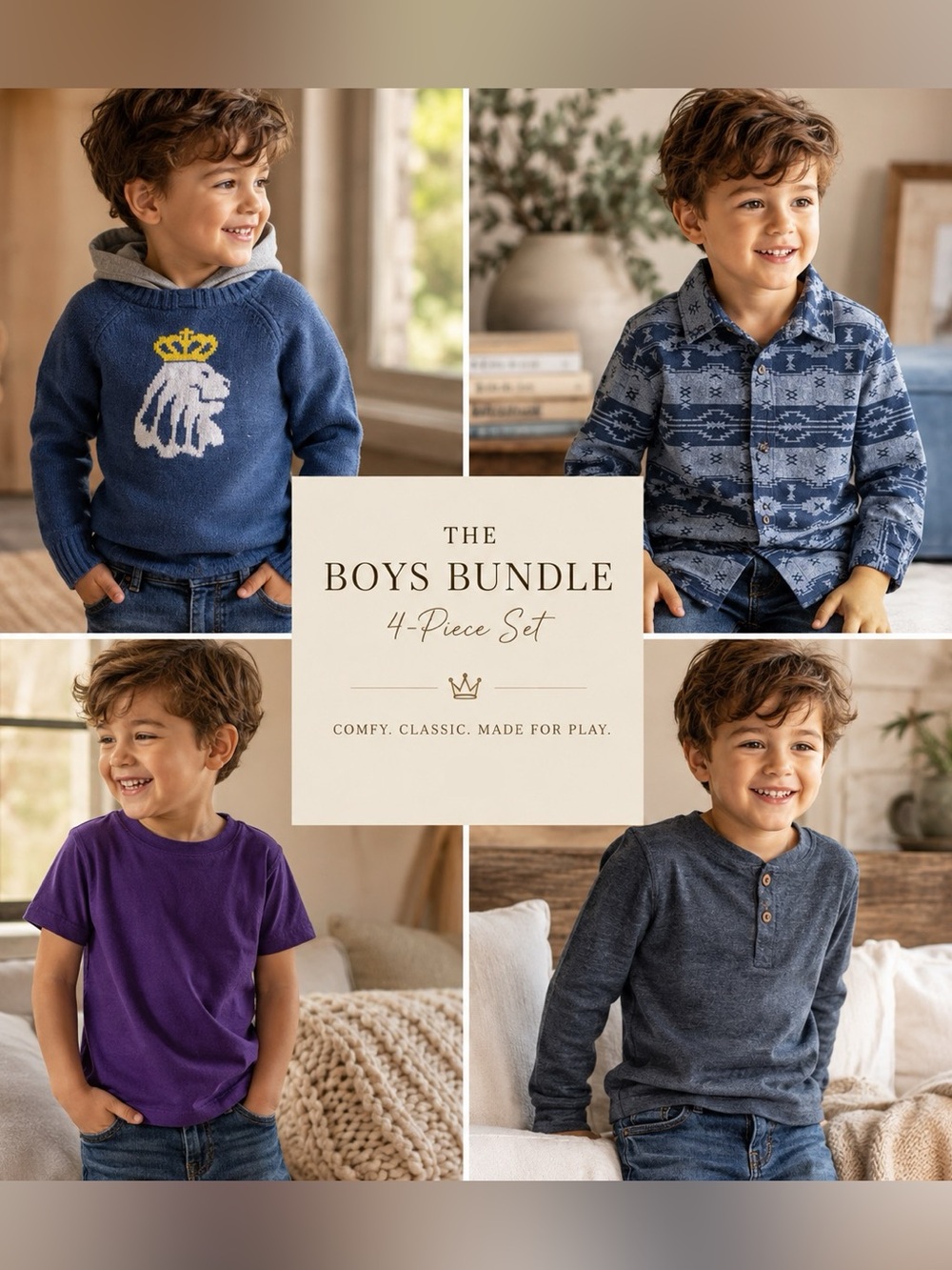 🦁 Boys BUNDLE of 4 (mixed sizes 3T–5T)